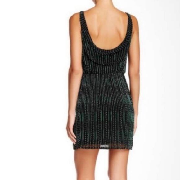 Alice + Olivia Gabby Beaded Silk Blouson Mini Tank Dress Black and Green Medium - Picture 2 of 7